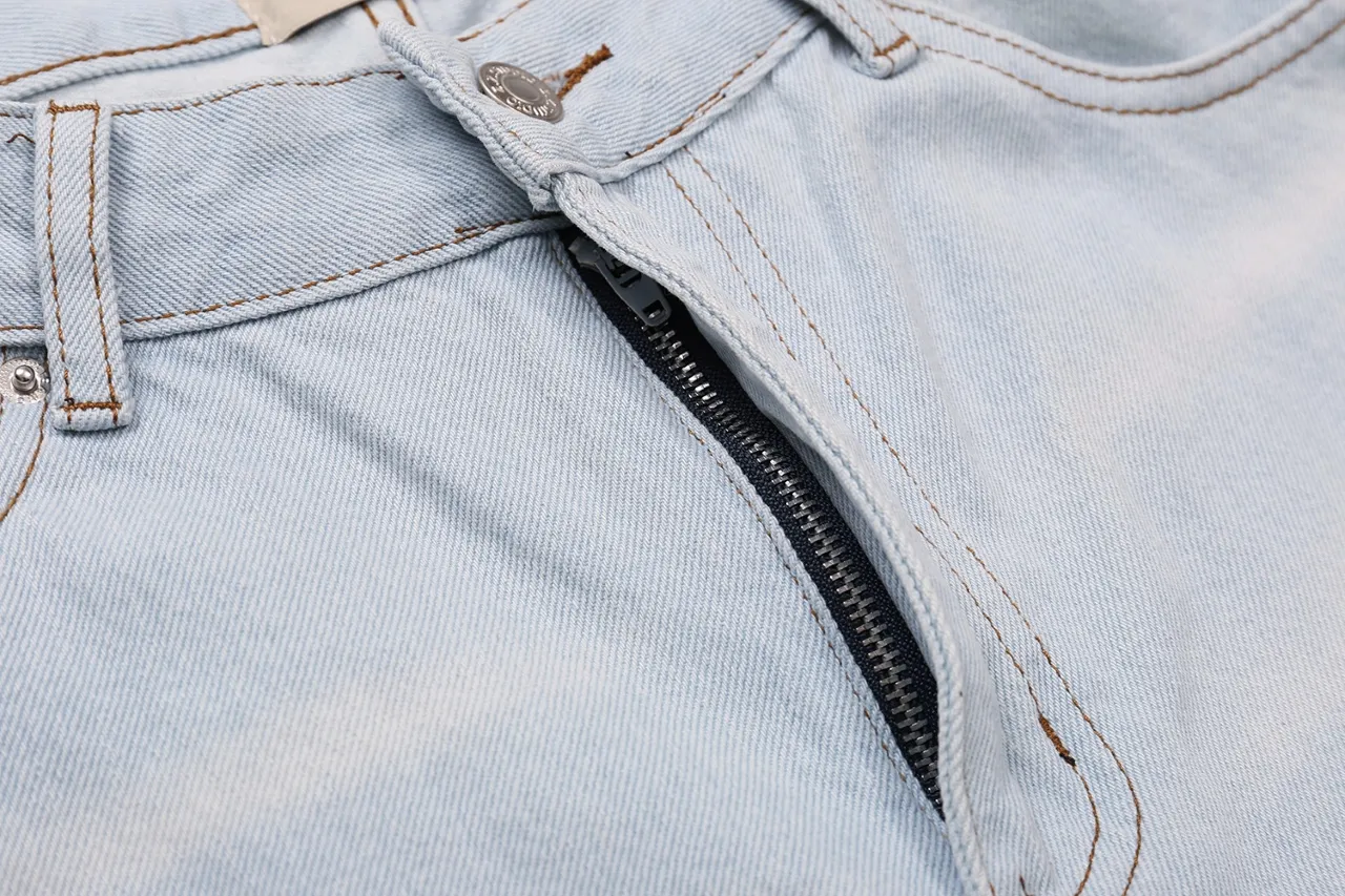 p270 646#Gallery Dept New style oval stitching washed blue stitching straight wide leg jeans American retro casual trousers washed blue S~XL
